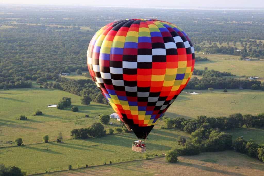 Hot air balloon ride in Oklahoma over scenic land